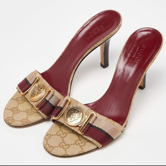Gucci Beige GG Canvas Hysteria Slide Sandals Size 6 1/2